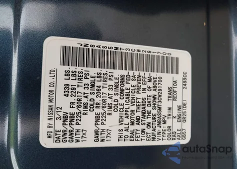 2012 Nissan Rogue Sv from USA, damaged, VIN JN8AS5MT3CW291700